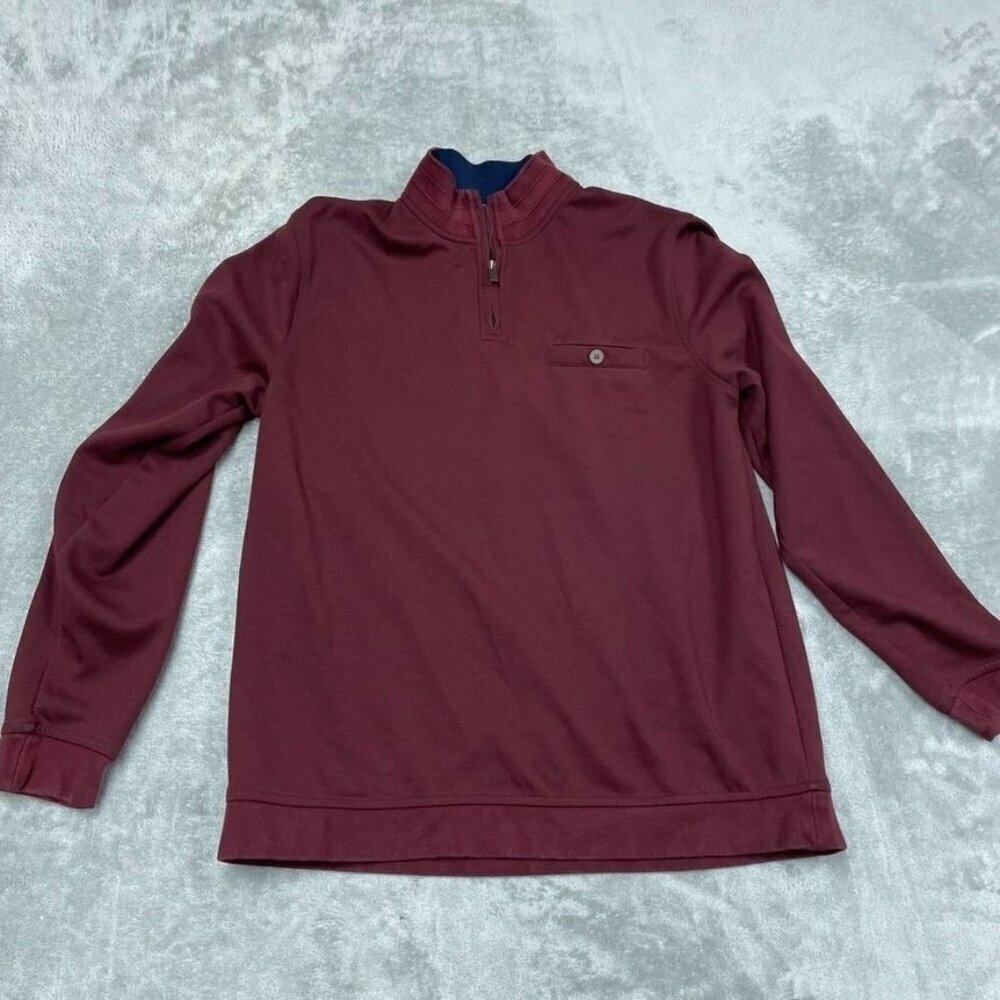 Kirkland Signature Mens Burgundy 1/4 Zip Pullover Size L Casual Sweater a0798